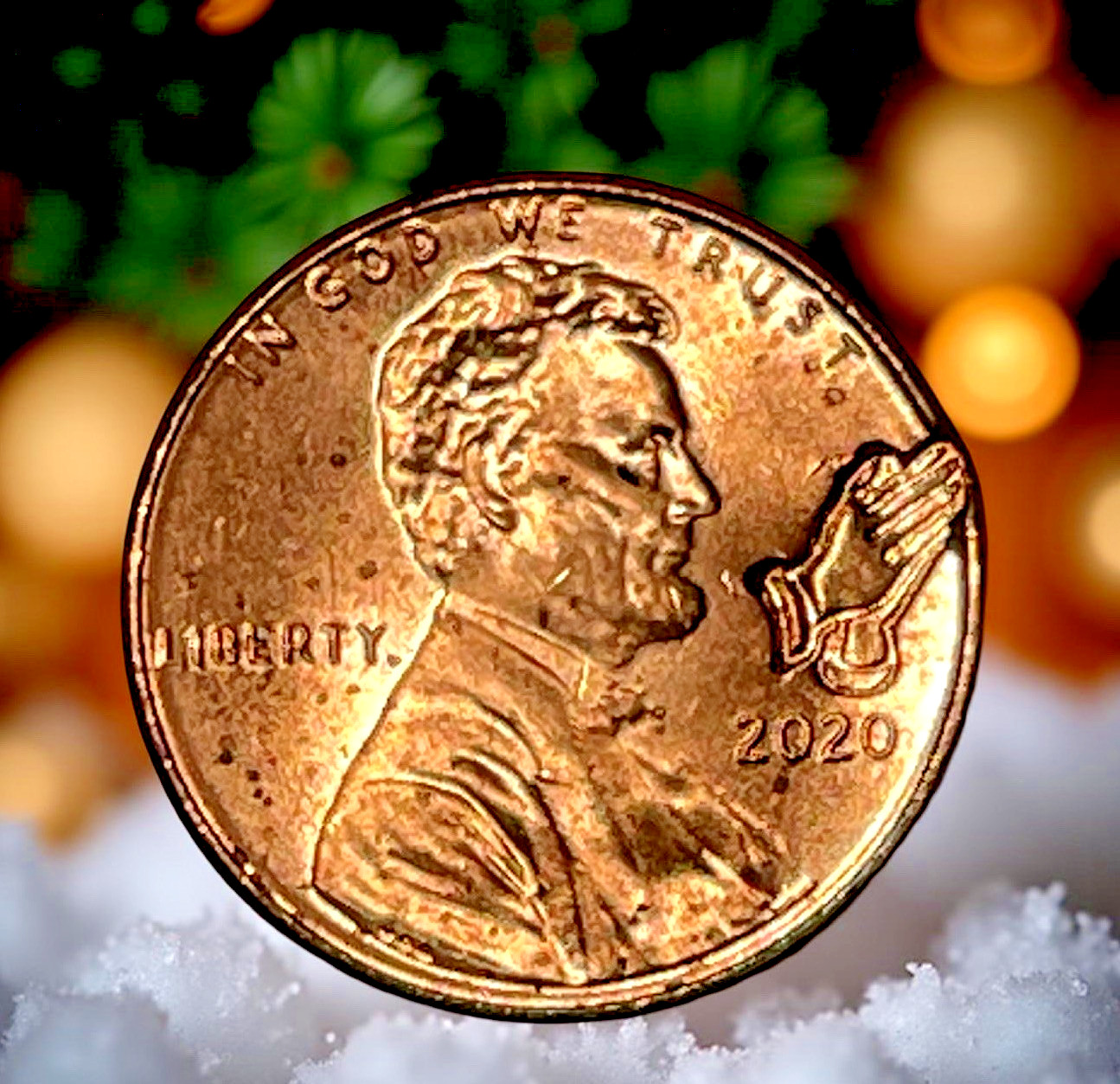 2020 Praying Hands Christmas Pocket Coin Counter Stamp Imprint Lincoln Cent