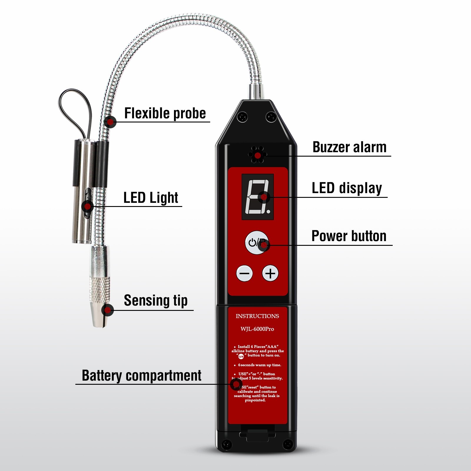 Refrigerant Leak Detector with LED Light, Halogen Leak Detector （Red）