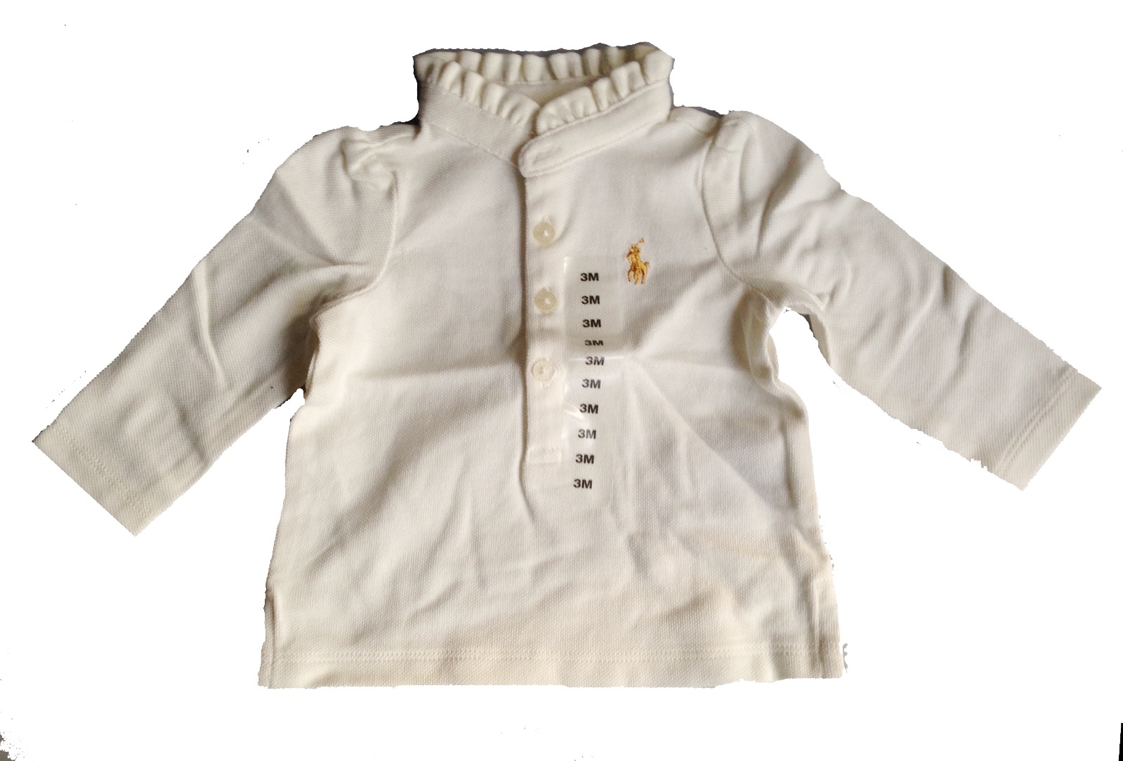 Ralph Lauren Baby Girls' Ruffled Long-Sleeved Polo Shirt Trophy Cream 3 Months