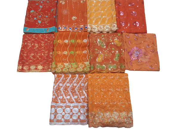 Antique Lot of 10 Indian Wedding Dupatta Golden Sequins Scarf Beaded Georgette L