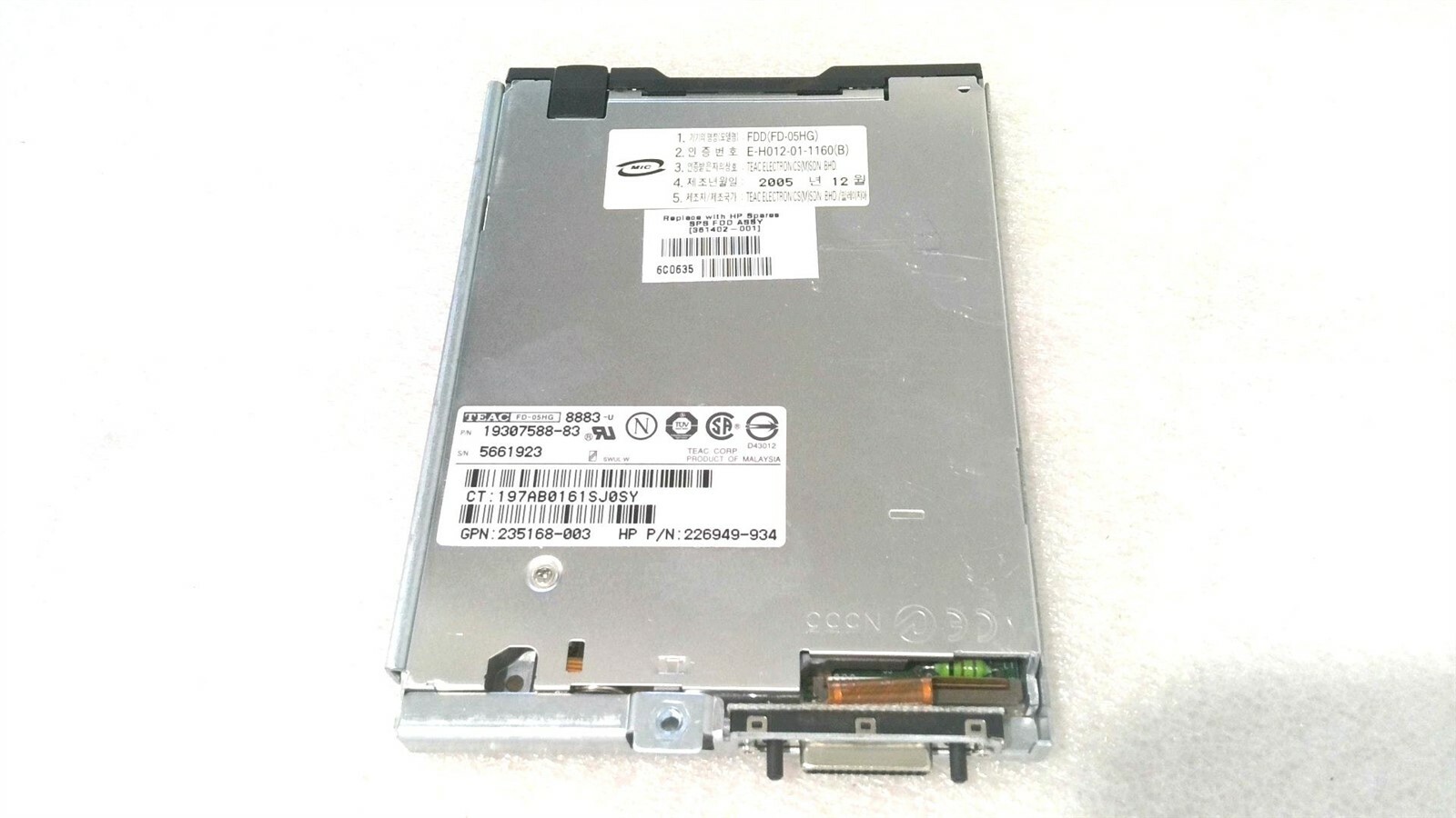 TEAC 19307588-83 FLOPPY DISC DRIVE 3.5" 1.44MB SLIMLINE, HP P/N 226949-934