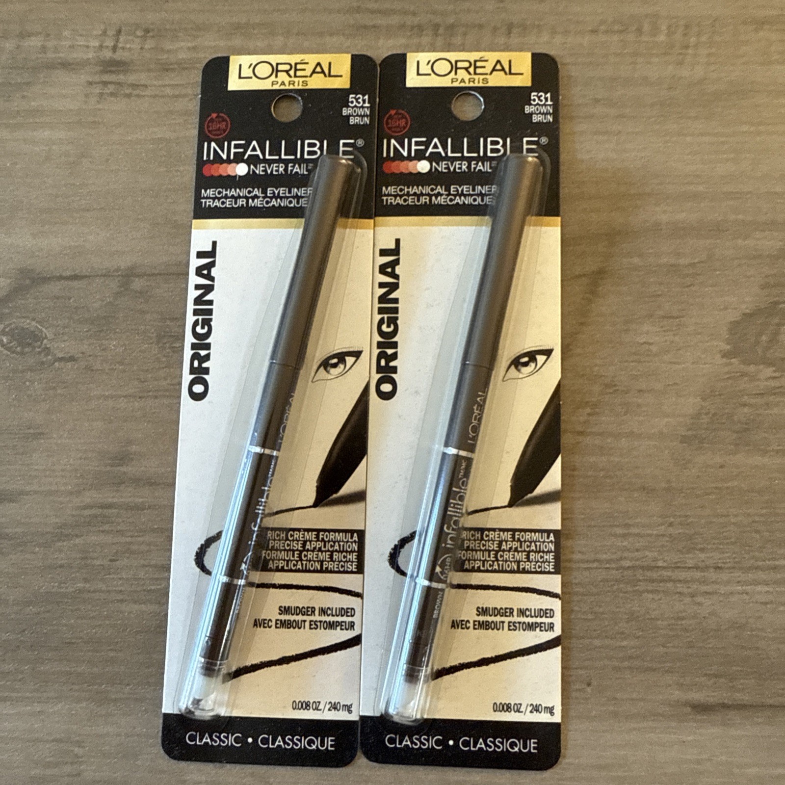 2 L'Oreal Infallible Never Fail Eyeliner Brown #531 .08 oz