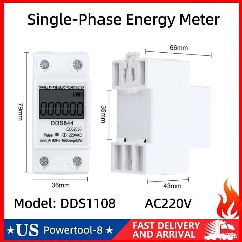 LCD Single Phase Electric Energy Meter KWH AC Digital Watt-Hour Meter 50Hz 60A