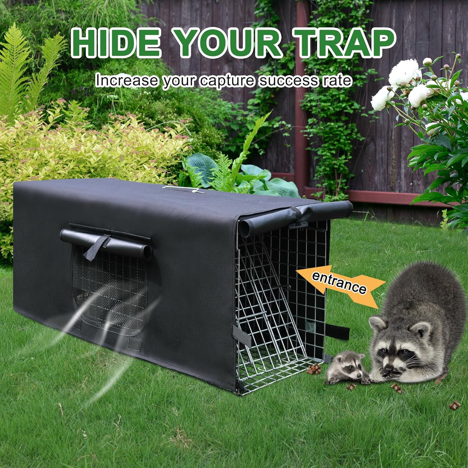 41.7" Live Animal Traps Cage with Cover, Large Foldable Humane Animal Trap for S