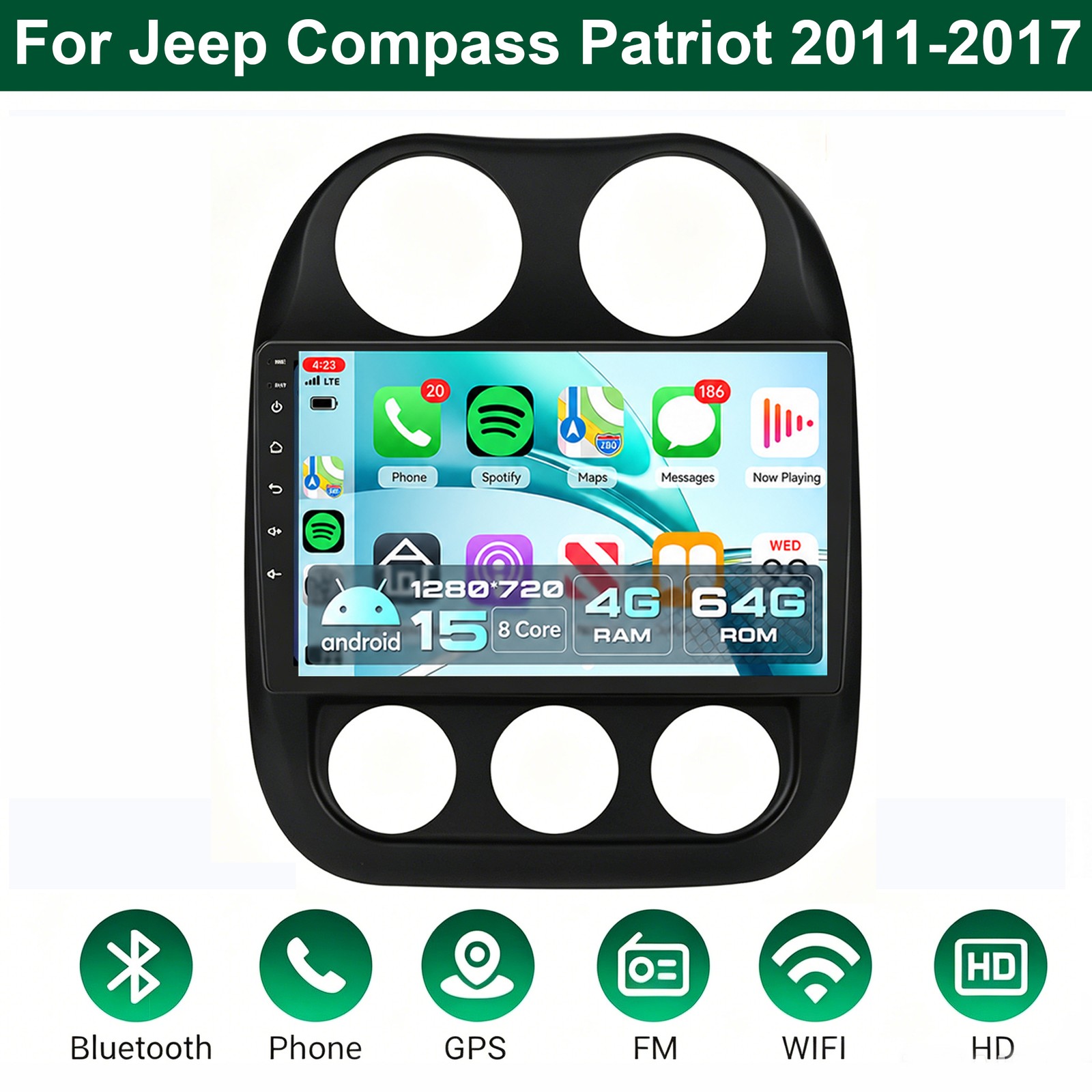 Carplay Android 15.0 Car Stereo Radio GPS For Jeep Compass Patriot 2011-2017