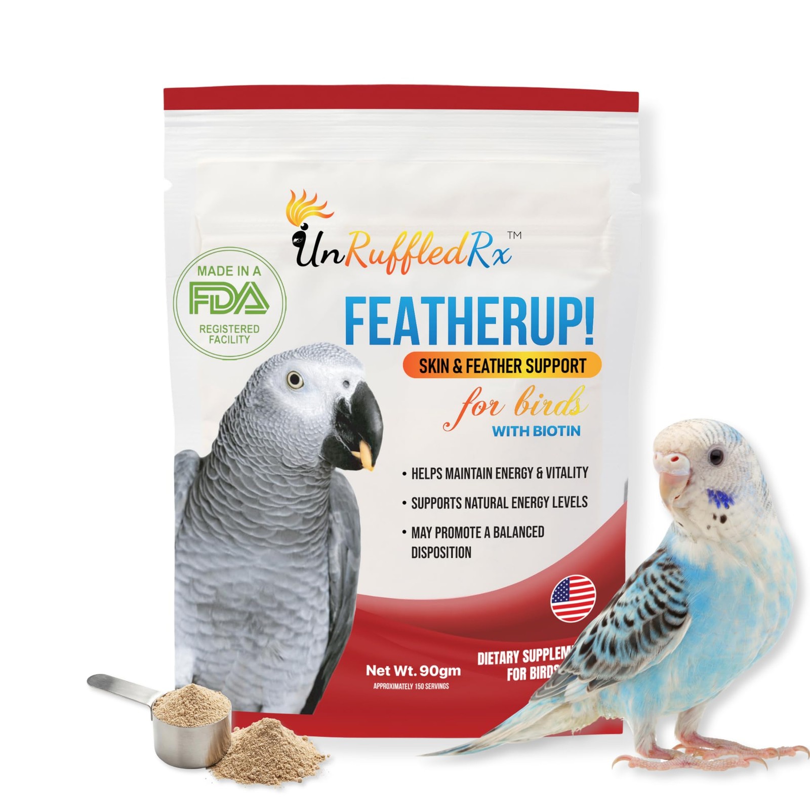 FeatherUp! Bird Molting Support & Feather Growth Supplement - for Plucking, R...