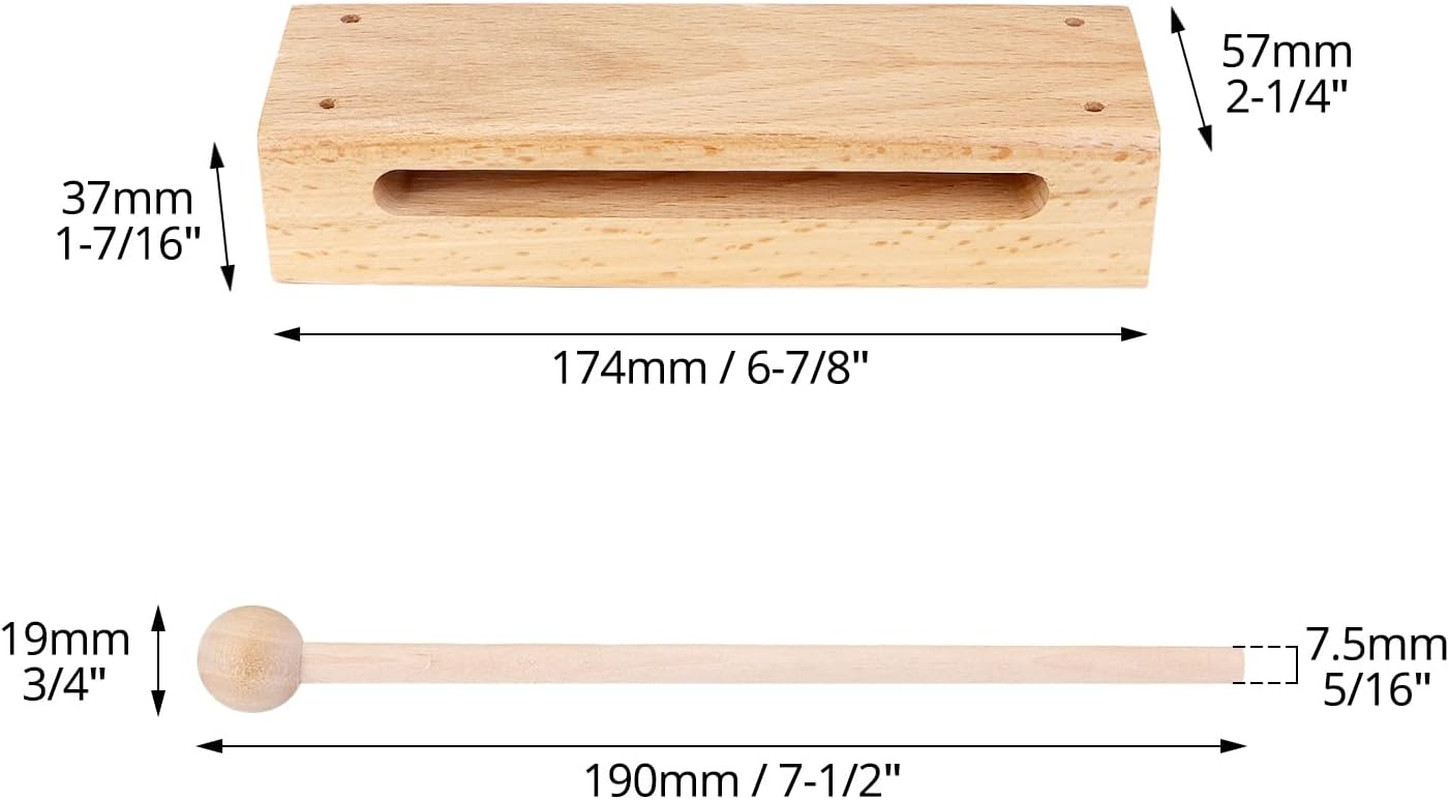 2-Pack Beech Wood Percussion Blocks with Mallets Rhythm Instrument Set