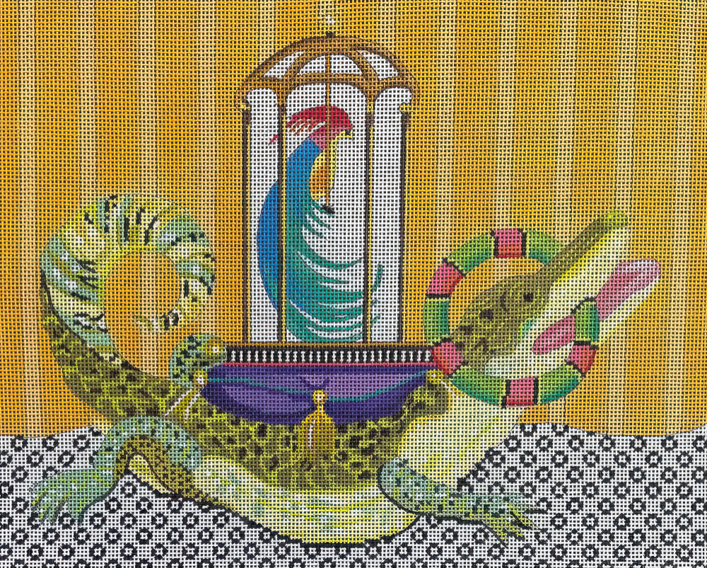 Needlepoint Handpainted Colors of Praise Alligator and Parrot AN153