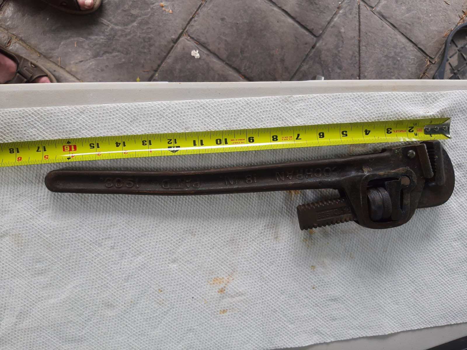 RARE Antique Cochran 18" pipe wrench model 1910 patented 1908