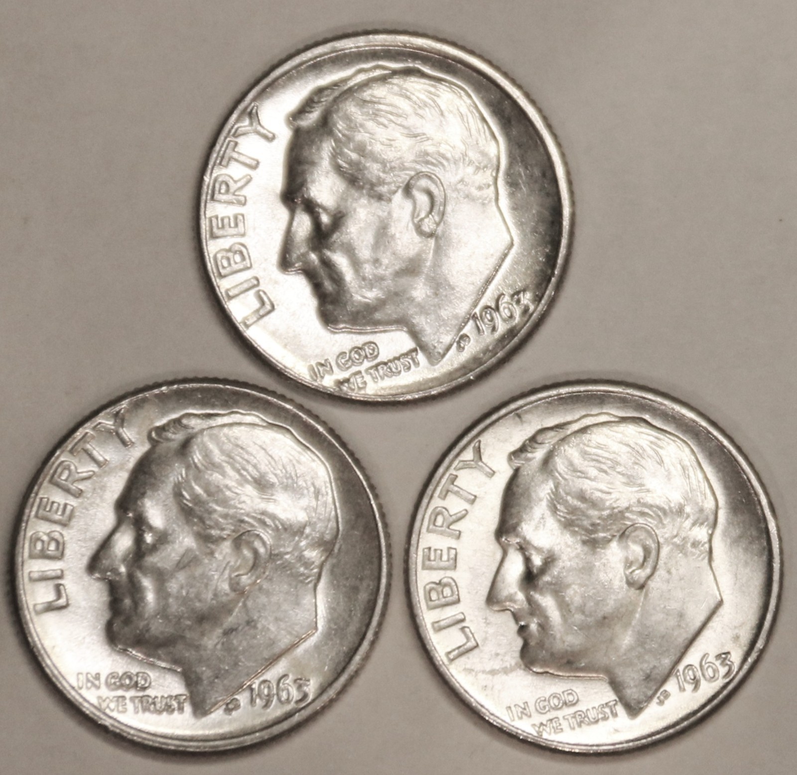 (3) 1963-D Roosevelt Dimes - AU - #5873E - FREE SHIPPING