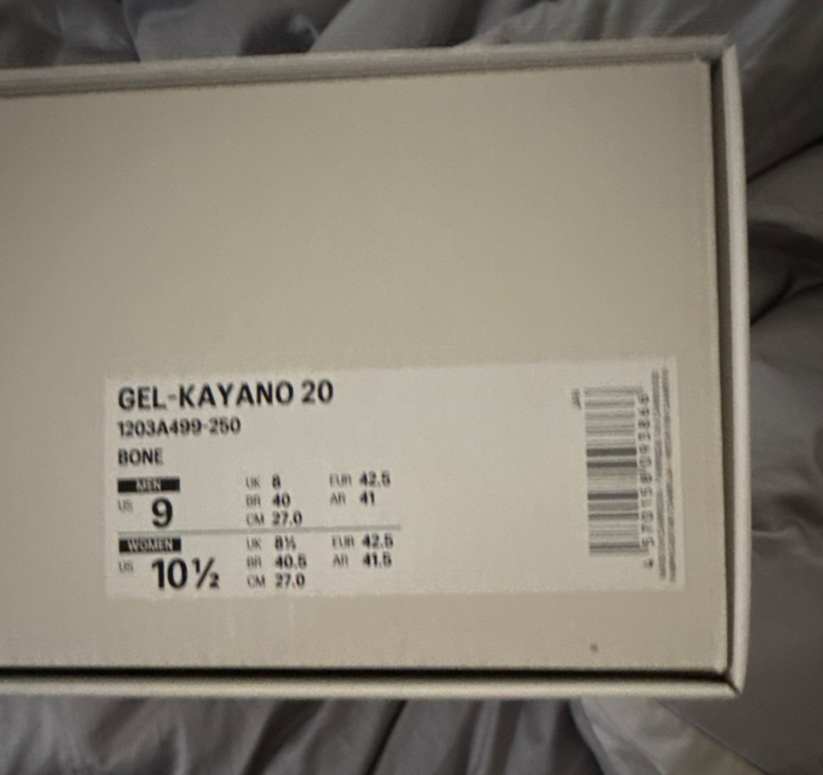 ASICS GEL-Kayano 20 Bone Synthetic Men's Athletic Sneakers US 9 Standard