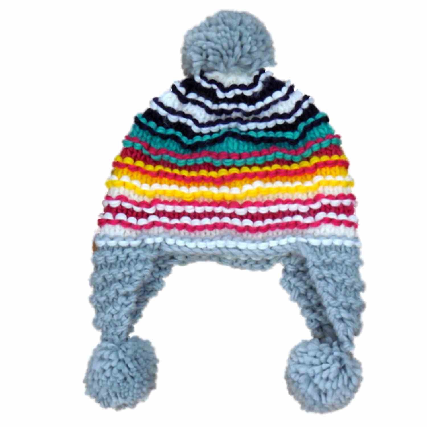 Urbanology Womens Chunky Gray Striped Knit Peruvian Style Trapper Hat