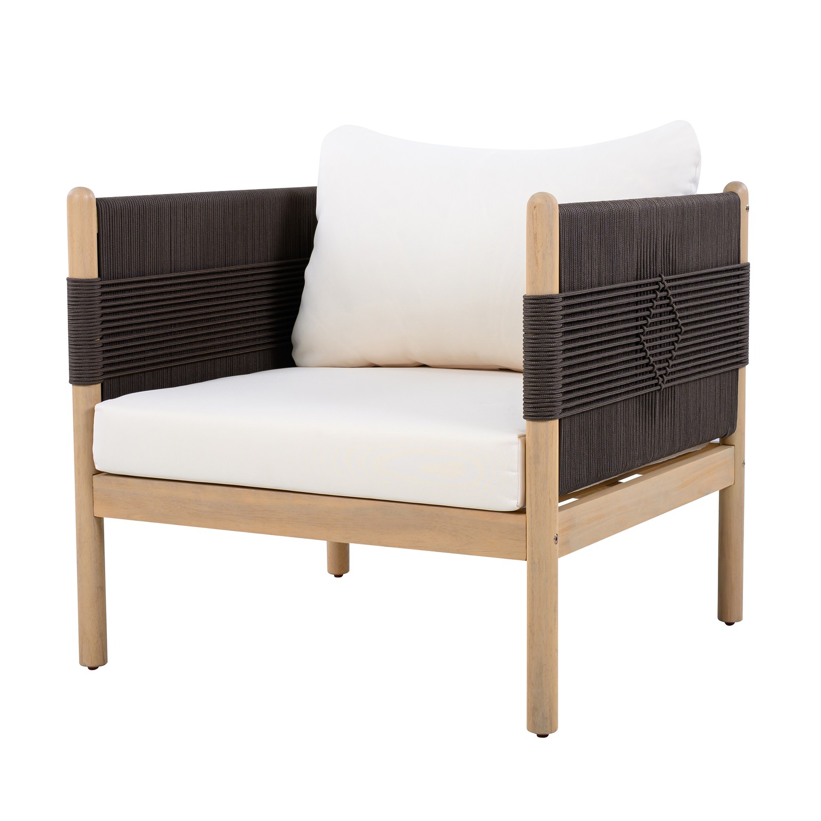 Outdoor Club Chair w/ Rope Weave & Cushions for Patio Garden