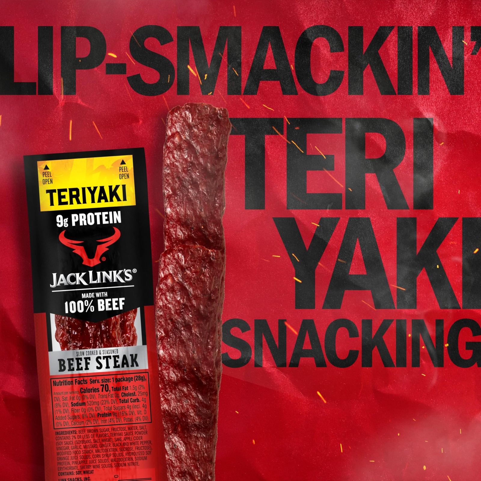 Jack Links Beef Steak, Teriyaki - Protein Snacks, Meat Snack with 9g of