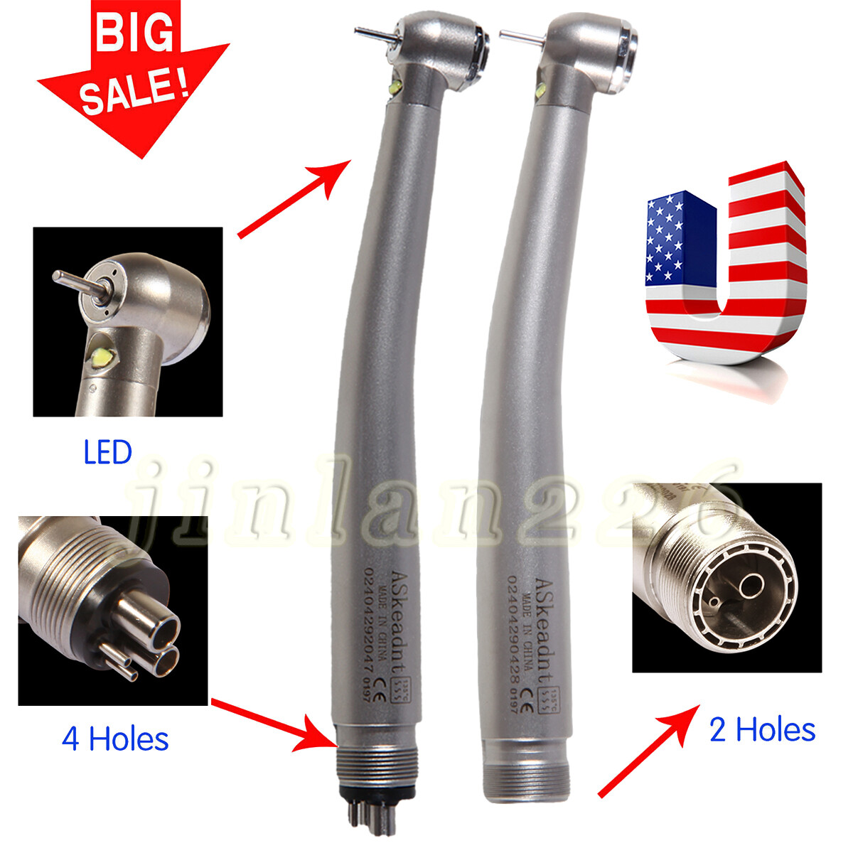 Dental High Speed Handpiece 4/2 Holes LED Self Power Turbine E Generator fit NSK
