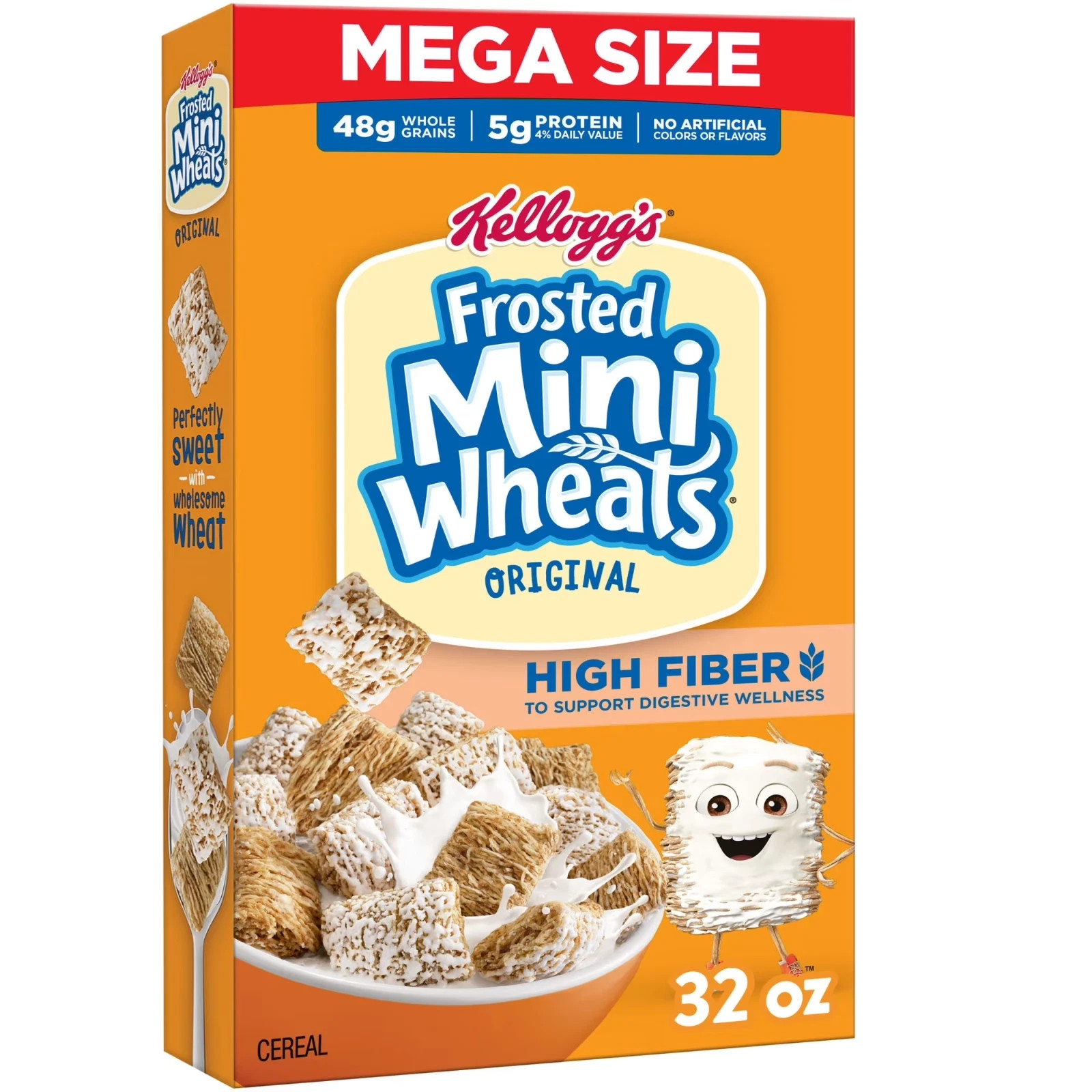 Kellogg’s Frosted Mini-Wheats Breakfast Cereal, High Fiber, 48g Whole Grain, Meg
