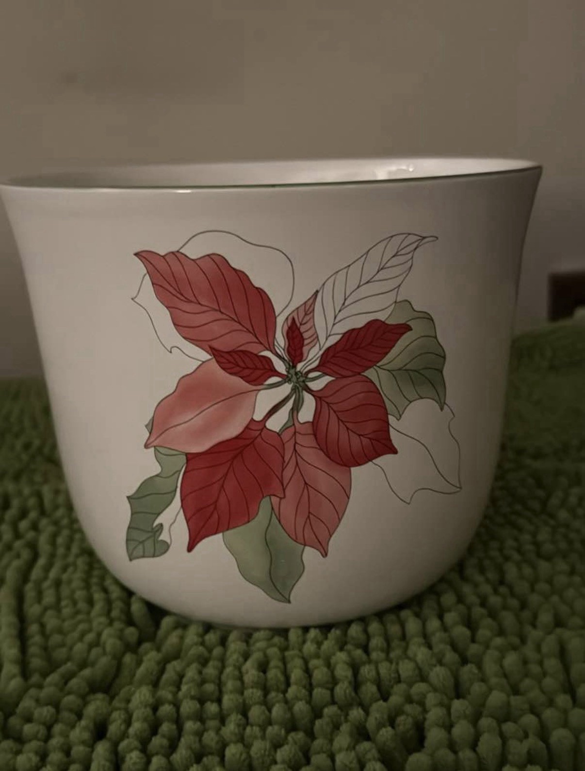 Block Bernarda Poinsettia cachepot vase or planter by Mary Lou Goertzen in 1982.