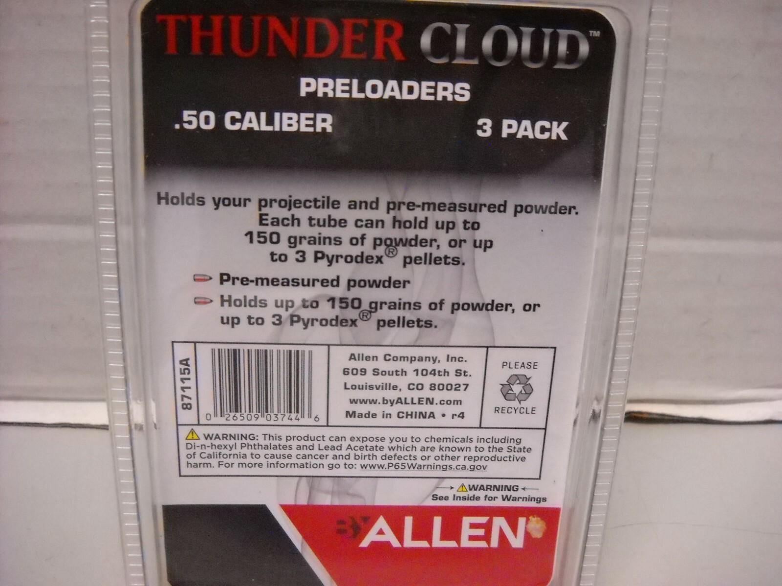 Thunder Cloud Preloaders .50 Caliber 3 Pack Powder or Pellets New in Package