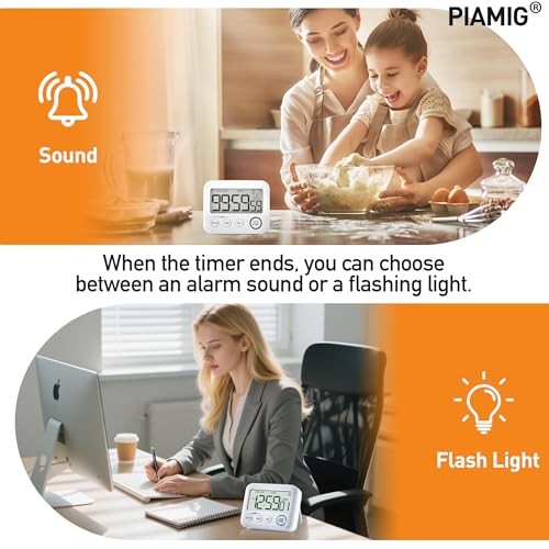 Digital Kitchen Timer Alarm Clock for Cooking, Large LCD Display Multi White