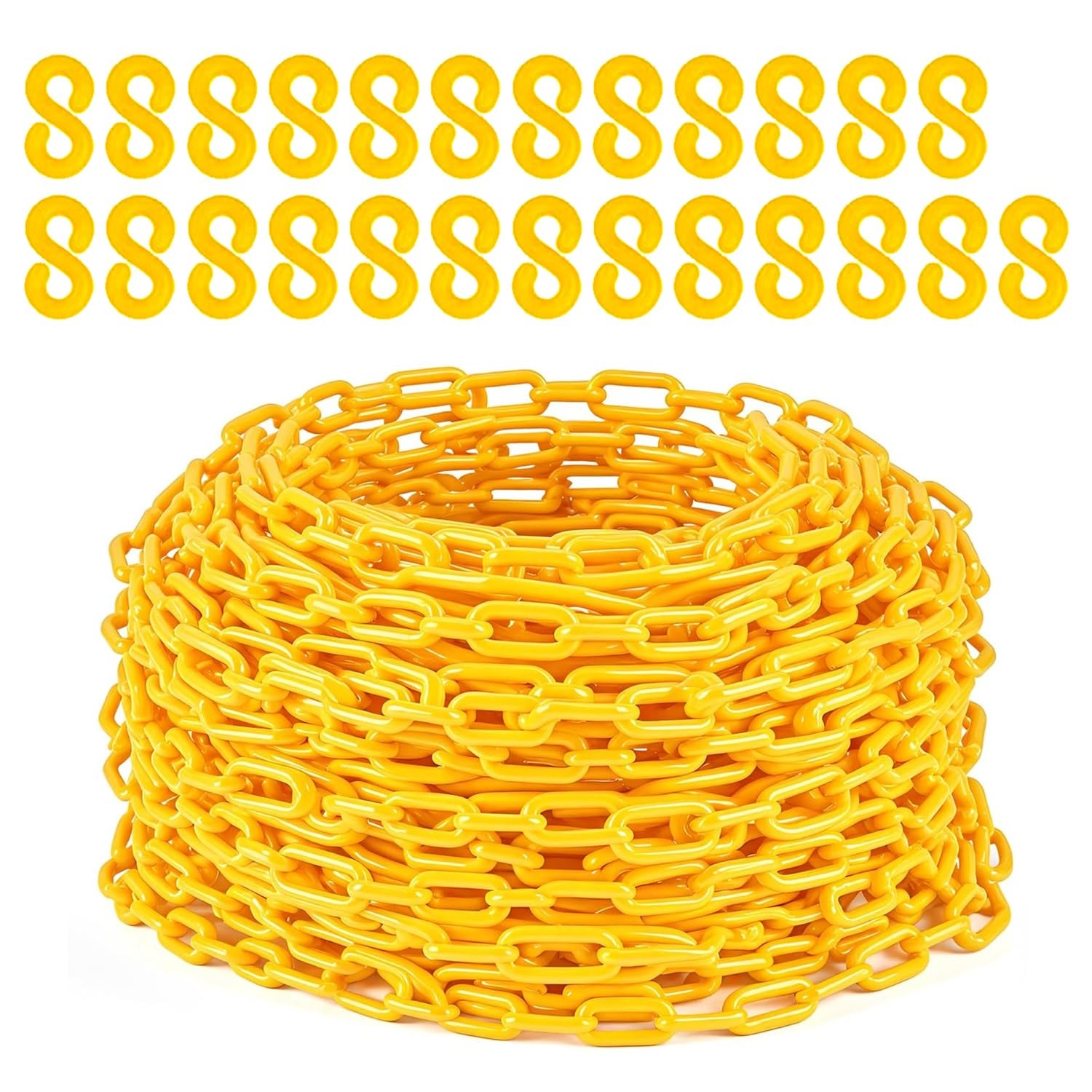Plastic Chain Links 120 Ft Safety Barrier Chain 6MM Thick 1.5" Links 25 S-Hooks