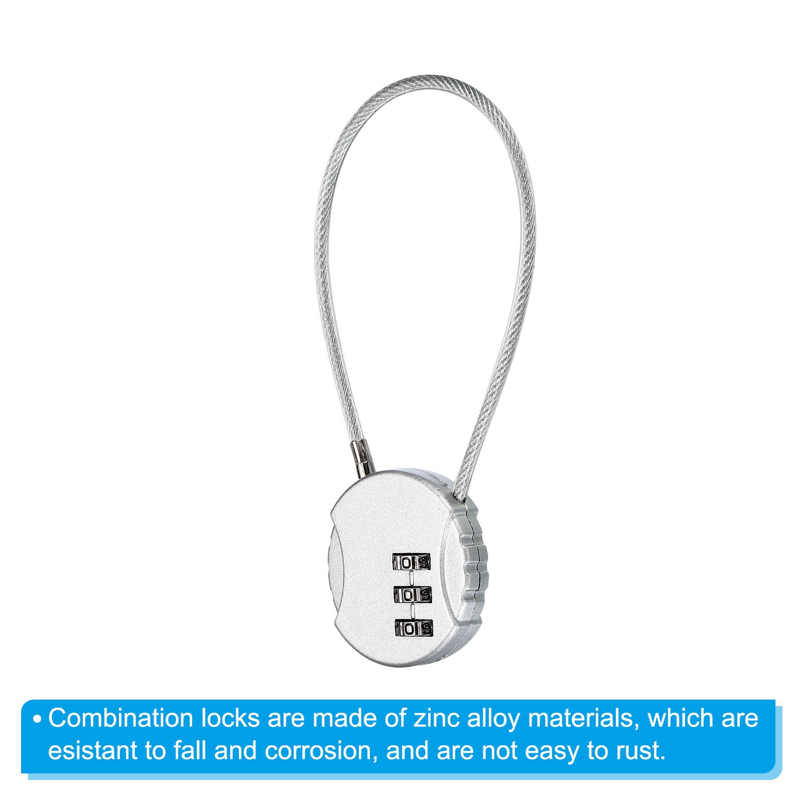Small Combination Lock 7.8 Inch, 1 Pack 3 Digit Padlock for Locker, Silver Tone