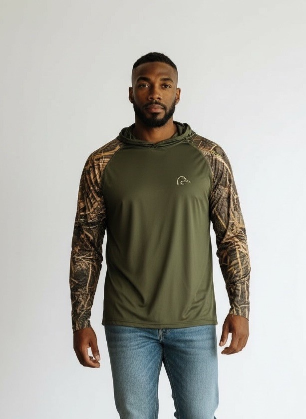 Ducks Unlimited Camo Hooded Shirt XL Green Mossy Oak Habitat Hunting Outdoor