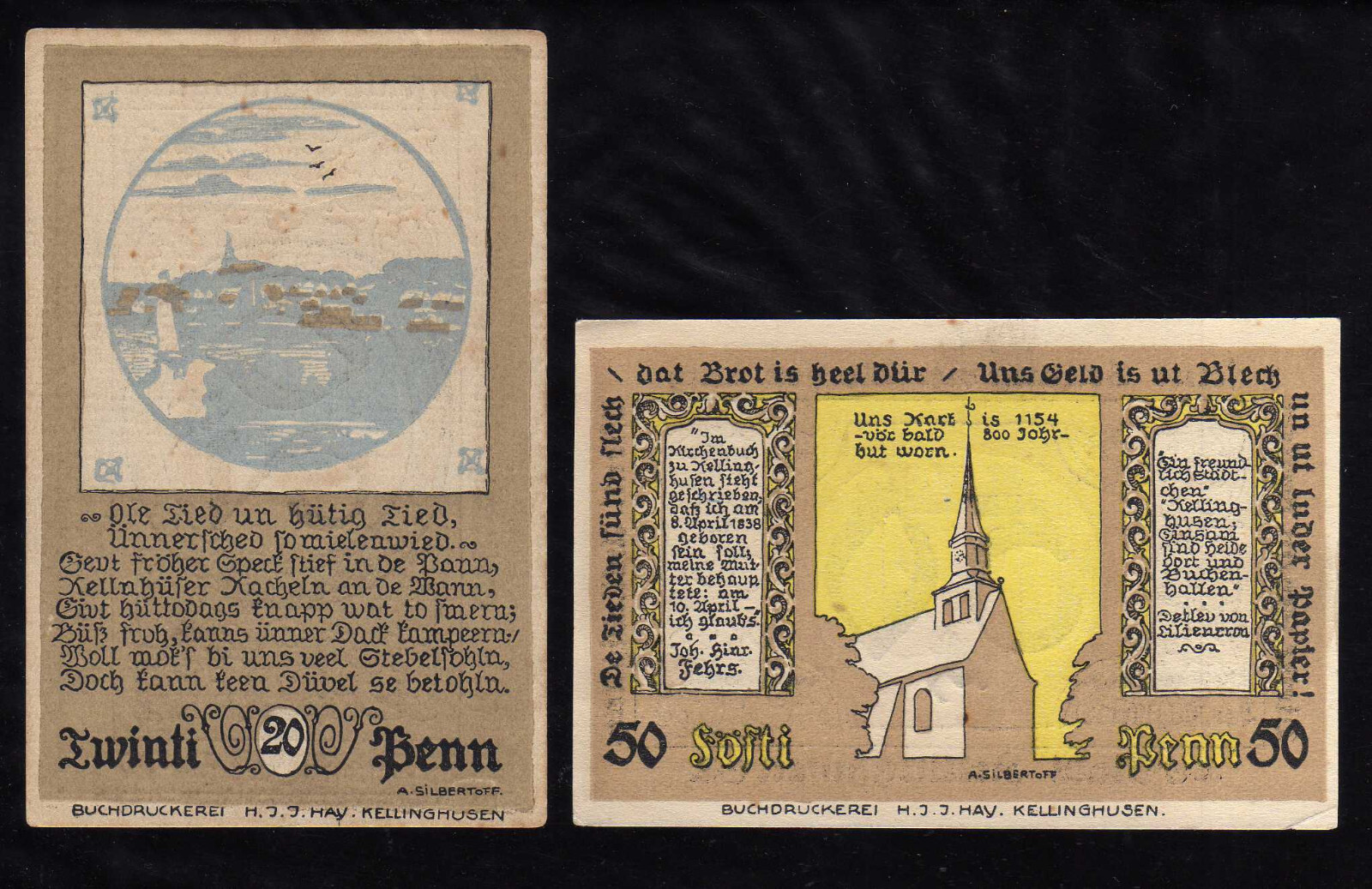 KELLINGHUSEN - GERMANY NOTGELD  -  20, 50 PFENNIG