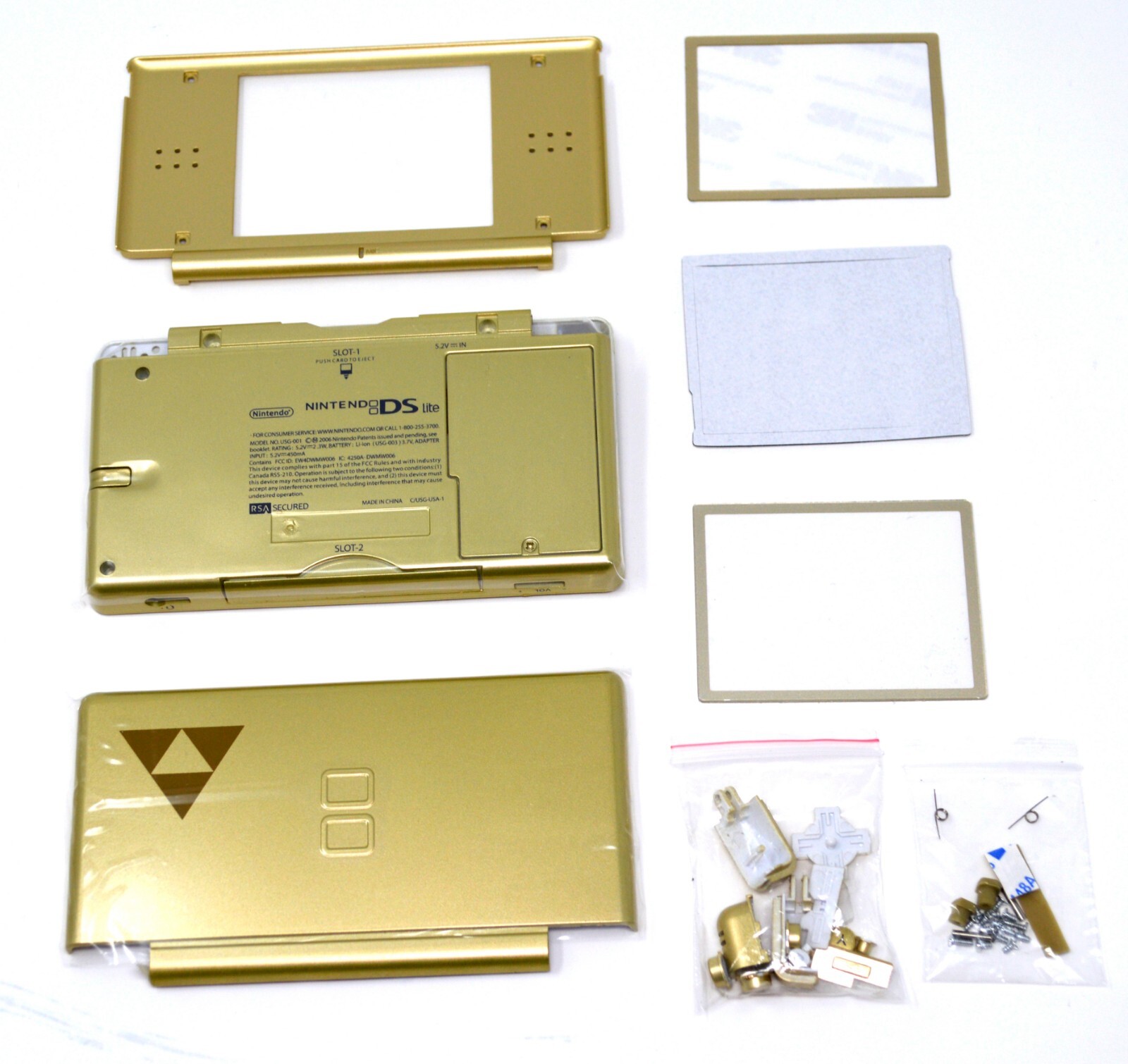 Full Replacement Nintendo DS Lite Housing Shell Screen Lens BlackGreenClearGold