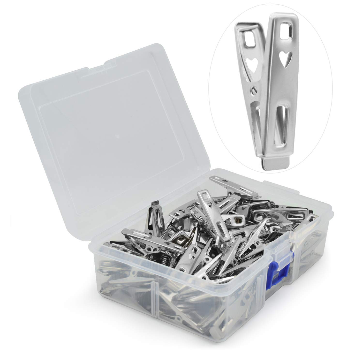 60 PCS Strong Stainless Steel Clothes Pins Metal Laundry Clips with Storage Box