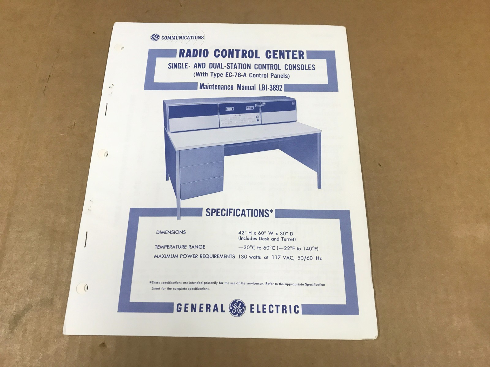 VTG General Electric Radio Control Center Maintenance Manual - LBI-3892