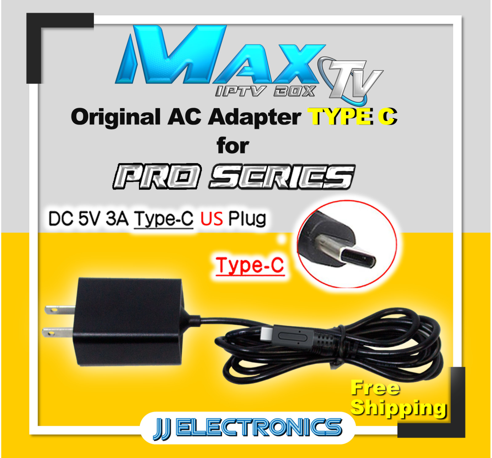 Power Cord AC Adapter EXCLUSIVE for MaxTV PRO Series DC 5v 3A TYPE "C"