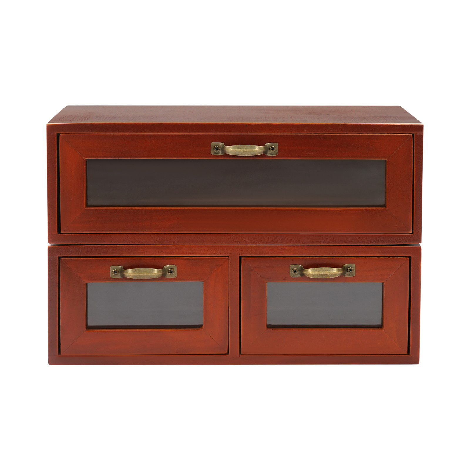 Desktop Storage Cabinet with 3 Drawers Wooden Box Organizer Stackable Brown