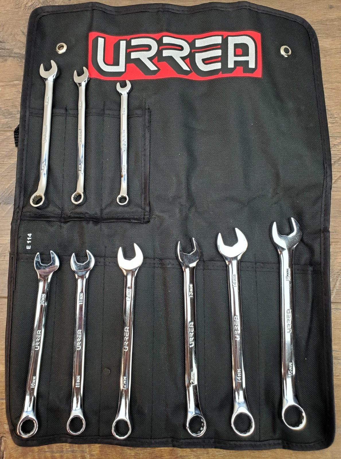 New Urrea 9 Piece Metric 12 Point Combination Wrench Set 7mm - 15mm Full Polish