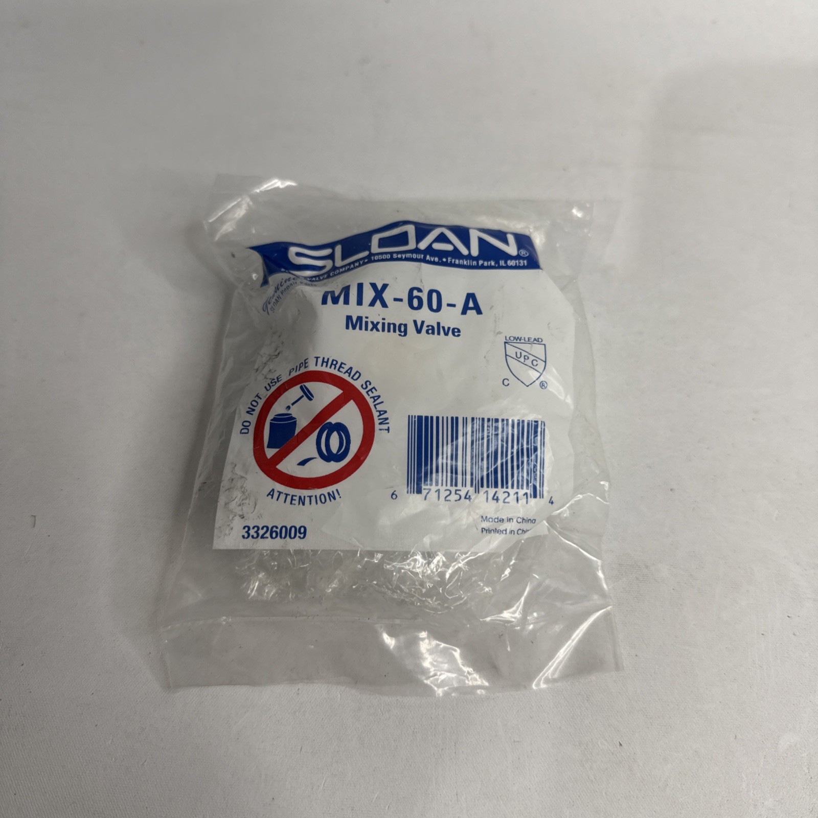 Sloan MIX-60-A Mixing Valve 3326009 Polished Chrome 3/8” Compression
