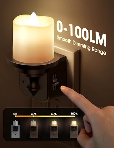 Flameless Candle Night Light, Night Lights Plug into Wall Pack, 2 Black Warm