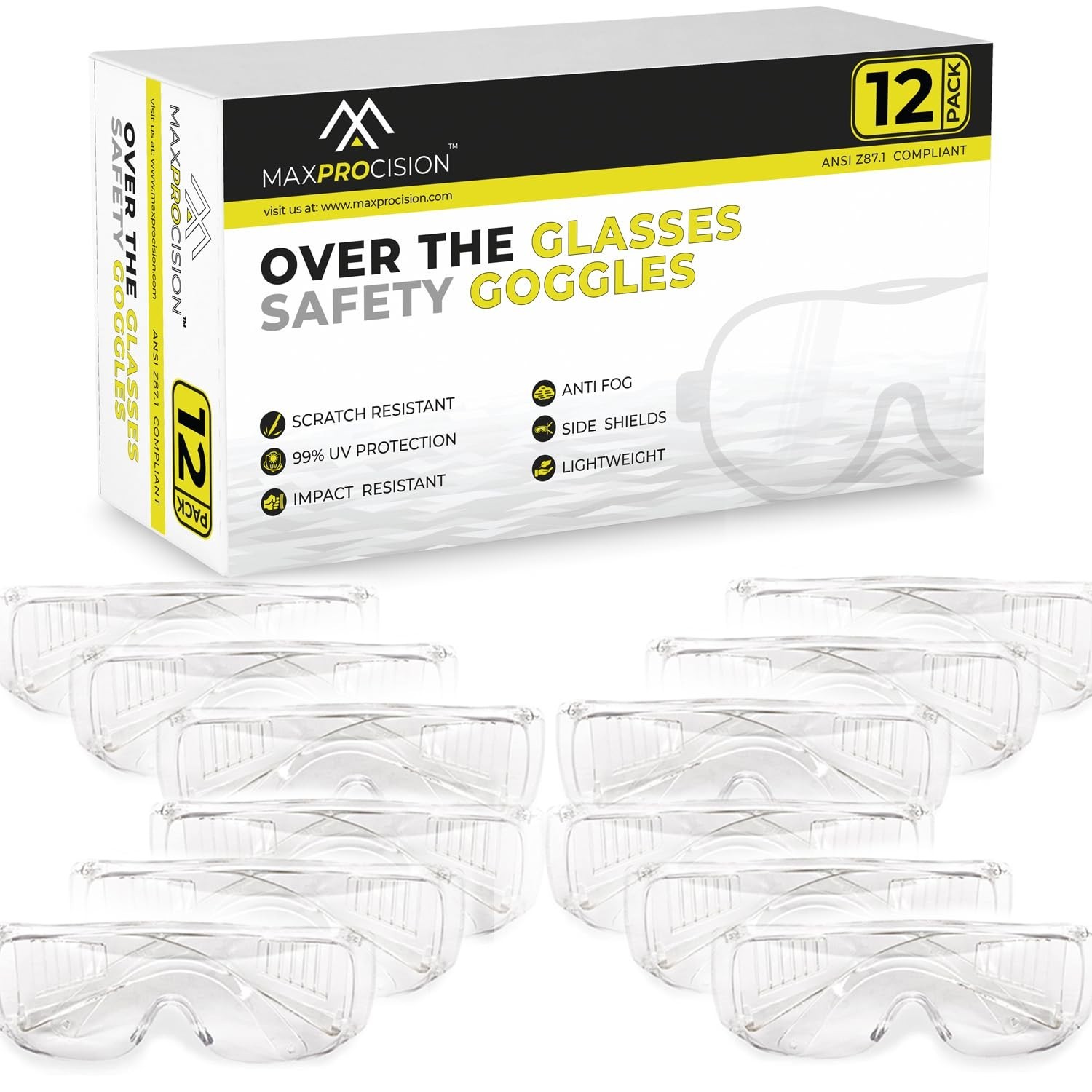 Bulk Packs Safety Glasses Over Eyeglasses - (ANSI Z87, Anti-Fog, Scratch-Resi...