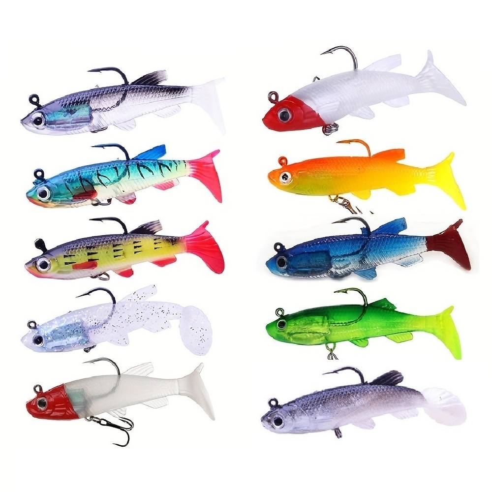 10pcs Soft Lead Bait Plastic Artificial Baits Fishing Lures Sink 7.5cm 12g