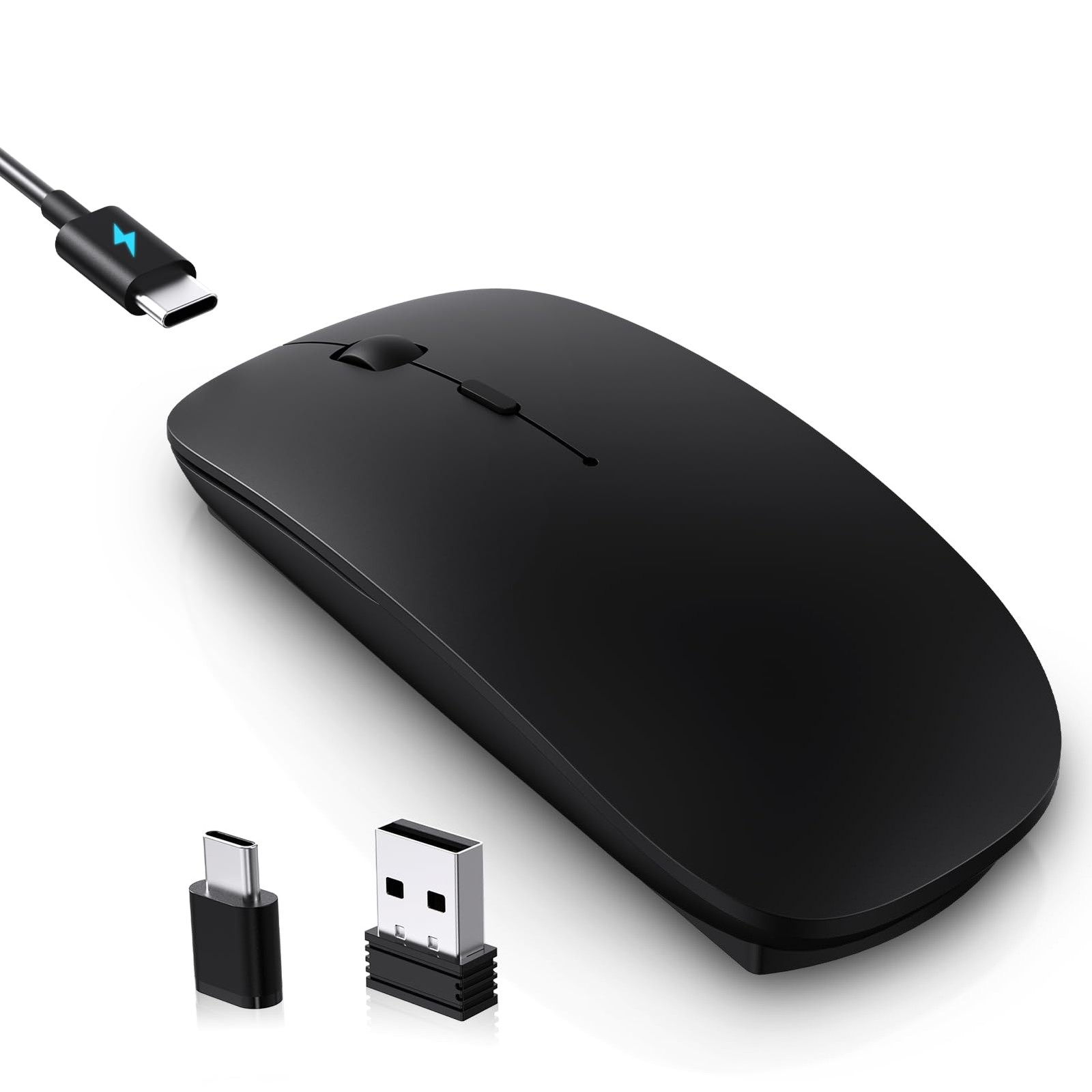 Rechargeable USB C Mouse Wireless Type C/A Receiver Quiet Black