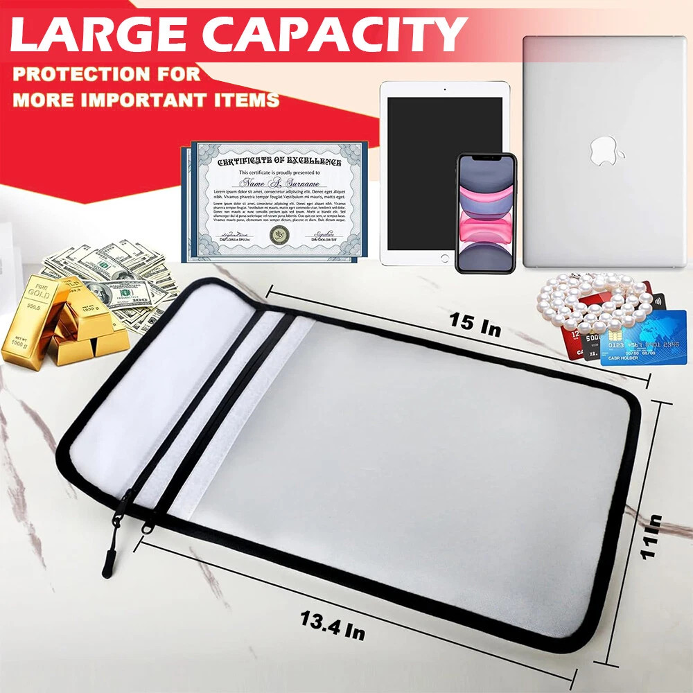 Large Fireproof Waterproof Document Bag Fire Proof Money Pouch Passport Folder