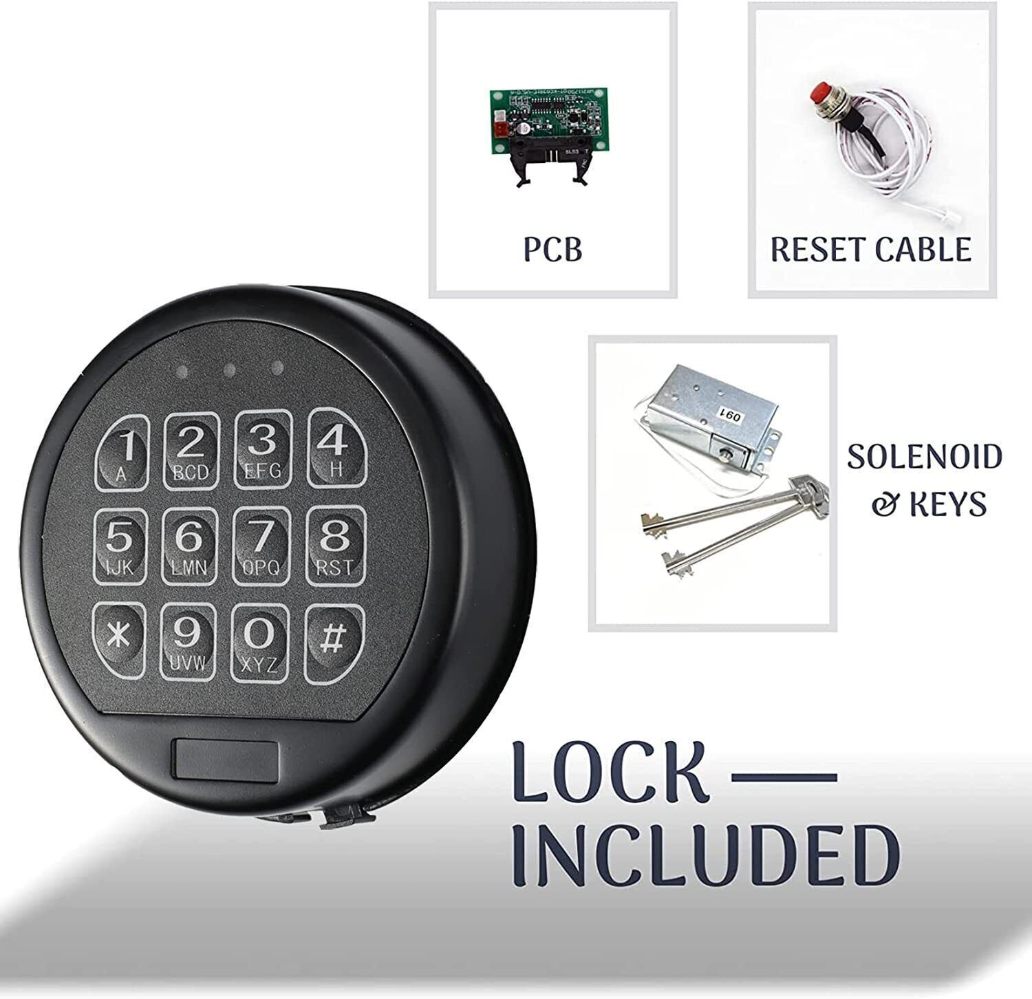 Gun Safe Lock Replacement with 2 Override Keys & Solenoid Safe Electronic Lock