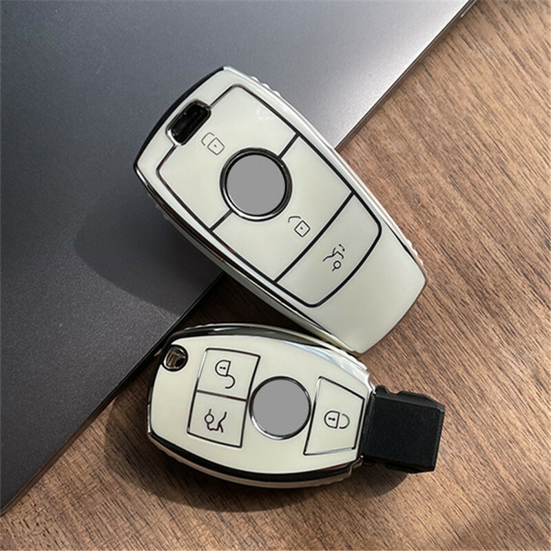 Bright Black White Soft TPU Car Key Cover Case For Benz E Class W212 W213 10-22