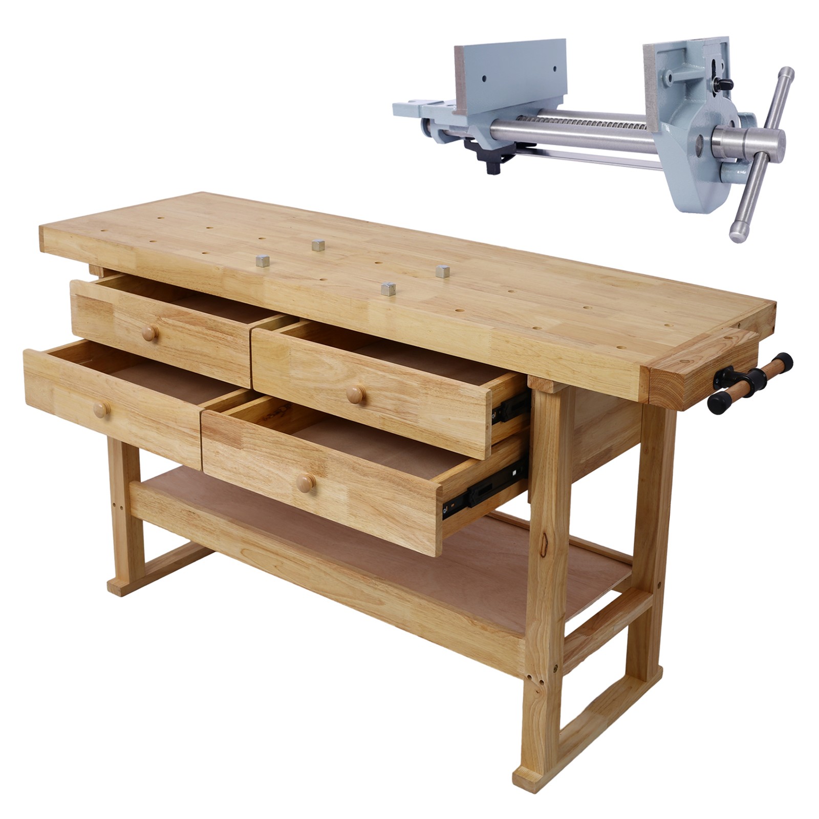 60in Workbench with 4 Drawers Wooden Workbench,GRAY