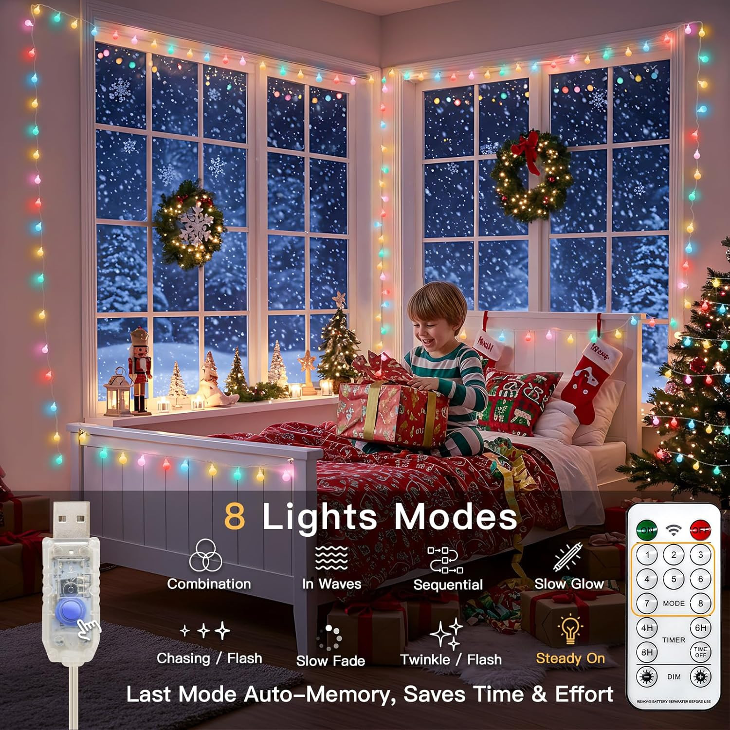 Easter Lights Plug In, 33Ft 100 Led USB Pastel String Lights with Timer, Globe S