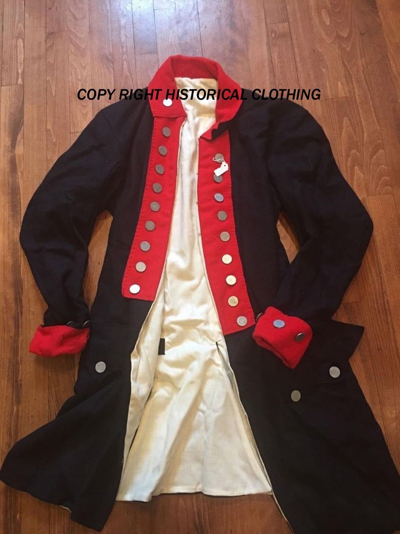 Revolutionary War Continental Regimental Coat Navy Blue With Red Facings
