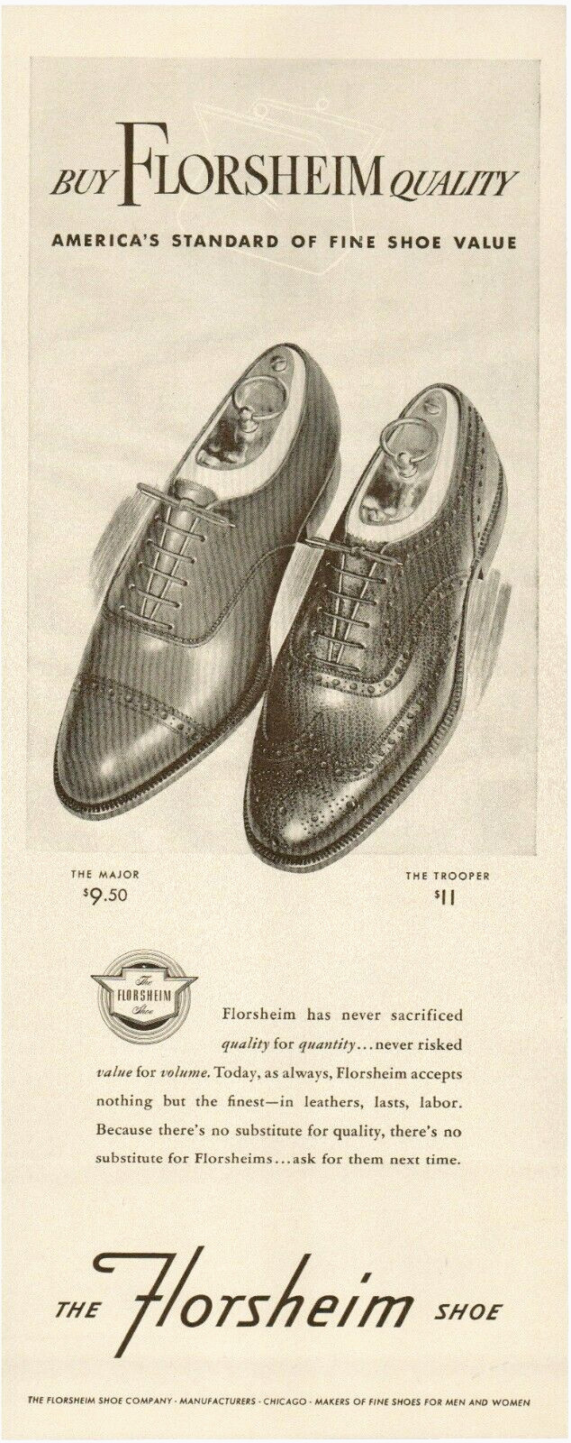 1941 The Florsheim Shoe America's Standard Men Shoes The Major Vintage Print Ad