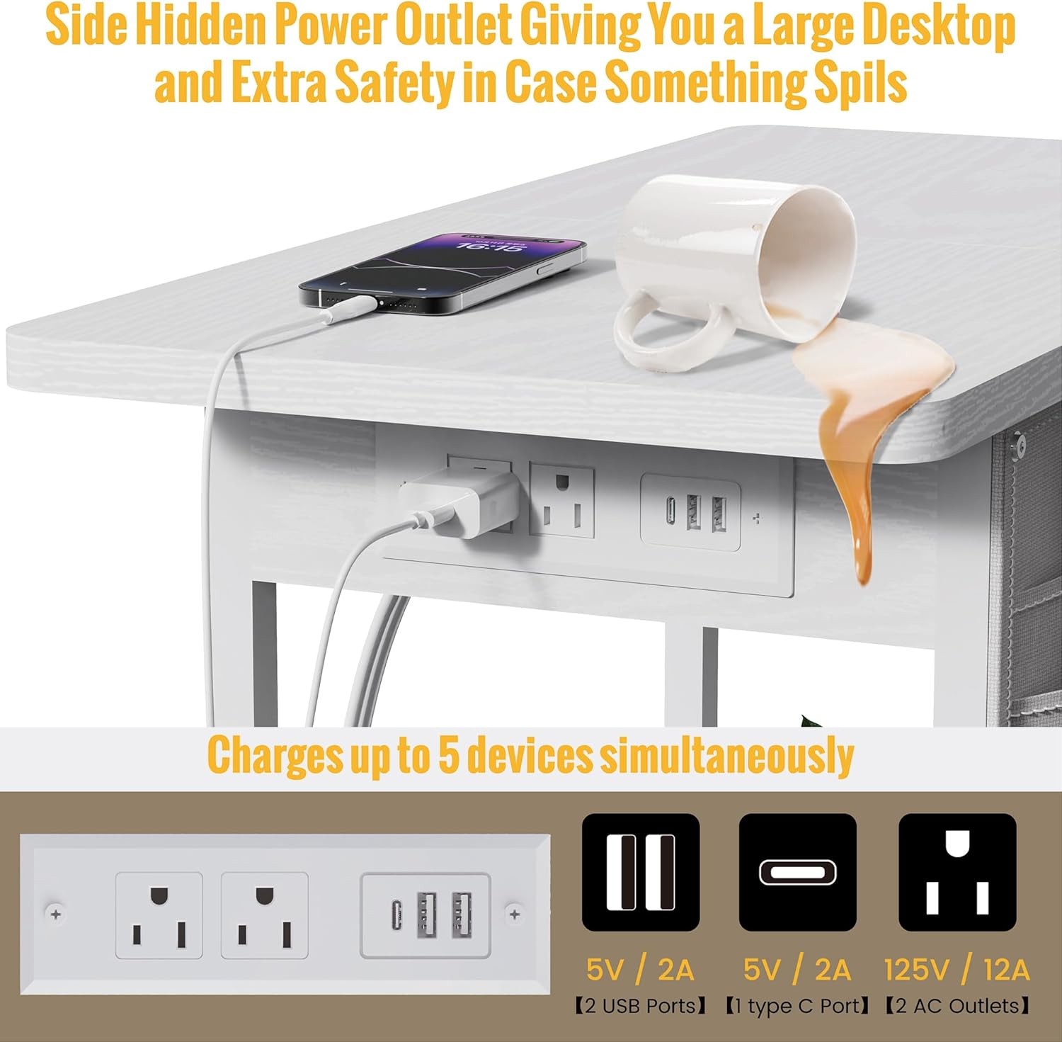 Nightstand Bedside Tables W/ Storage Small Side Table W/ Charging Station Narrow