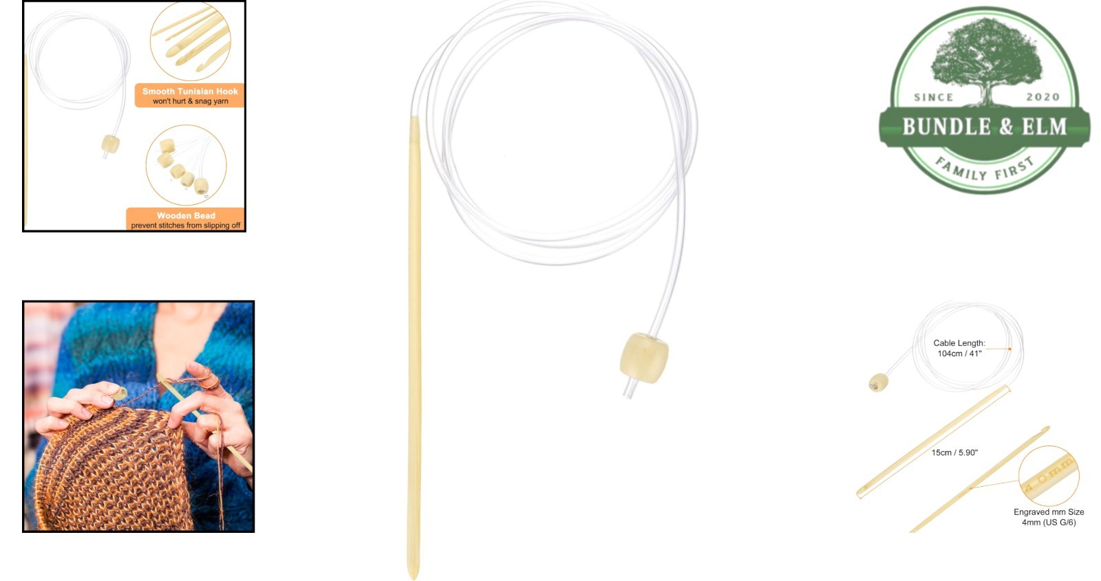 Tunisian Crochet Hook Set 4mm with Plastic Cable and Easy-Identify Size Mark
