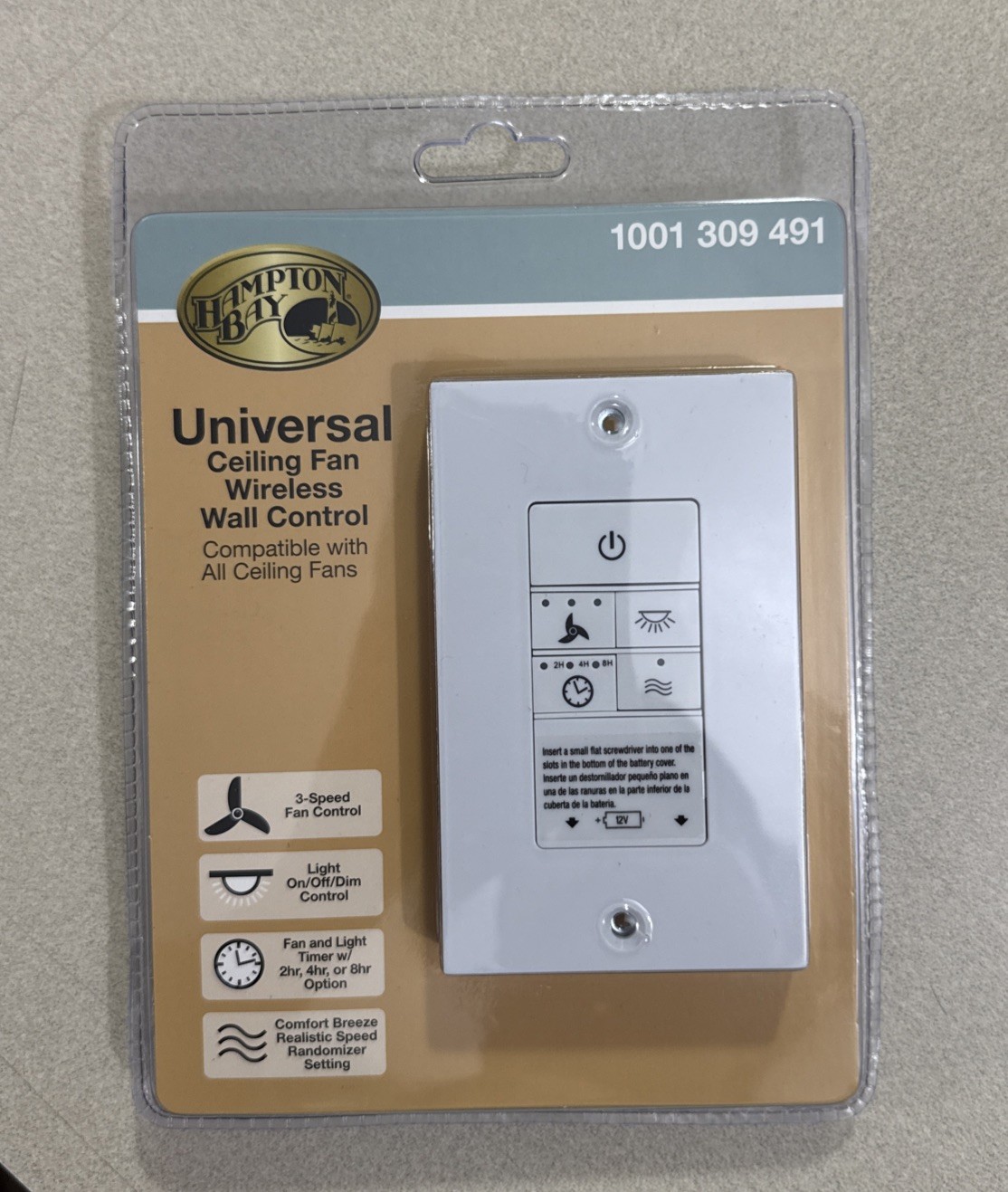Hampton Bay 3-Speed Universal Ceiling Fan Wireless Wall Control 1001 309 491