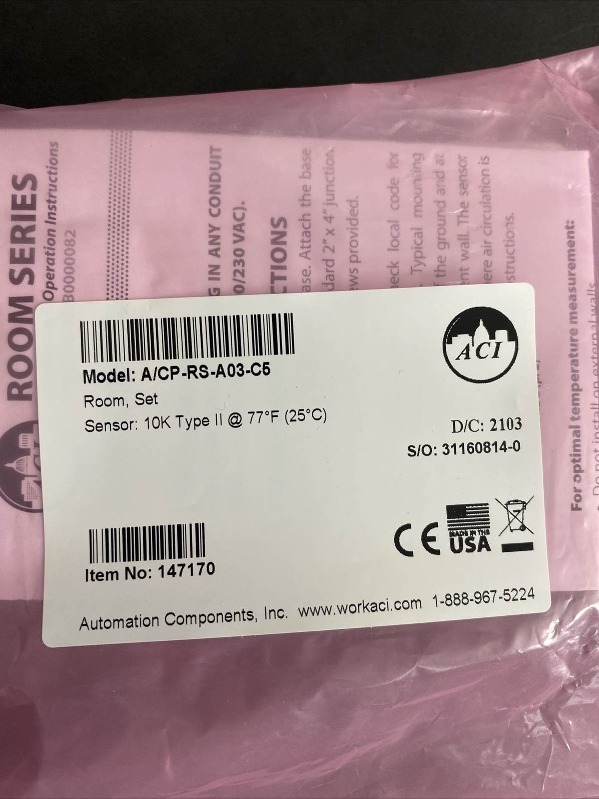 ACI A/CP-RS-A03-C5 Room Sensor 147170