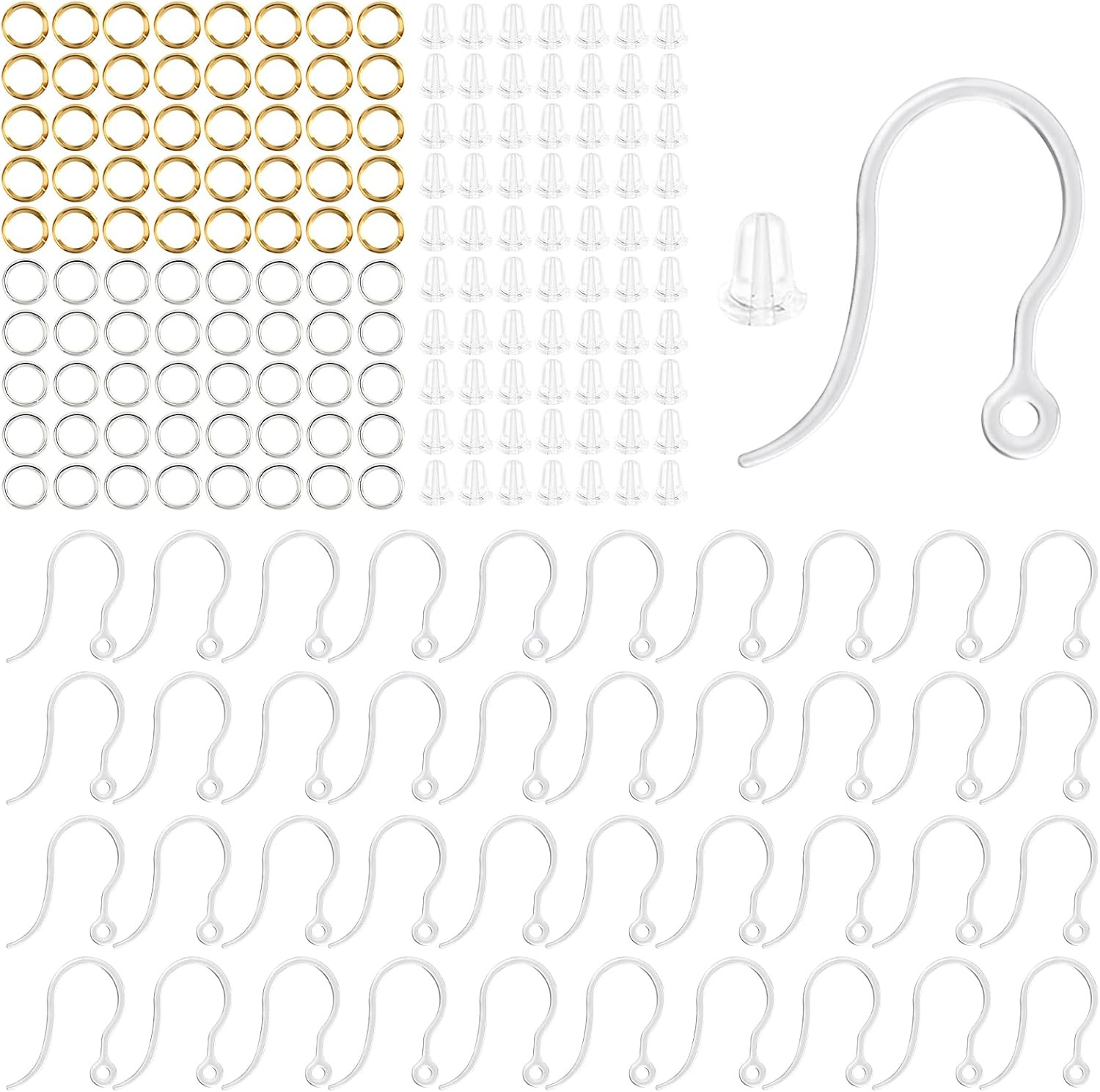 50Pcs Clear Plastic Earring Hooks - Non-Allergenic for Sensitive Ears, Component